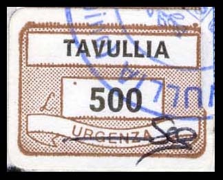 Marca da Bollo del Comune di TAVULLIA su Carta Bianca di dimensioni 19 x 14 mm