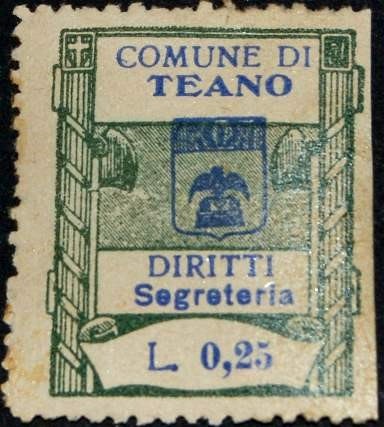 Marca da Bollo del Comune di TEANO su Carta Bianca di dimensioni 23 x 27 mm