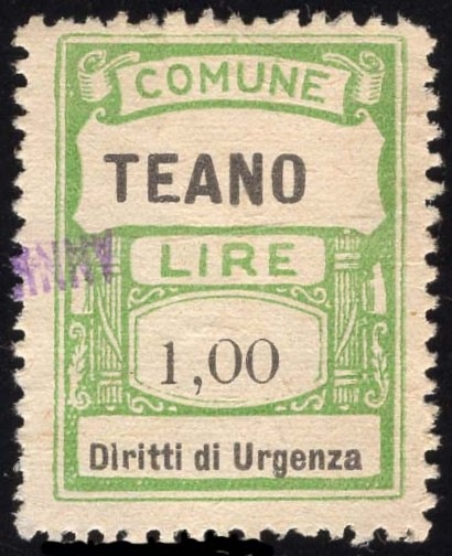 Marca da Bollo del Comune di TEANO su Carta Bianca di dimensioni 22 x 29 mm