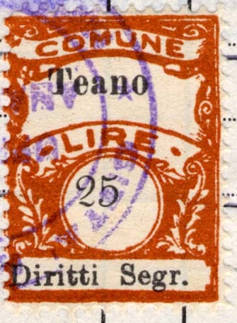 Marca da Bollo del Comune di TEANO su Carta Bianca Sottile di dimensioni 21,5 x 28 mm