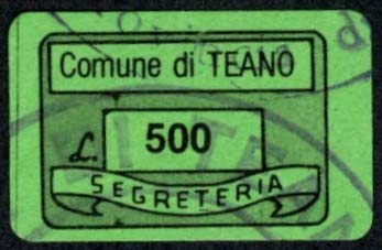 Marca da Bollo del Comune di TEANO su Carta Colorata di dimensioni 17 x 12 mm