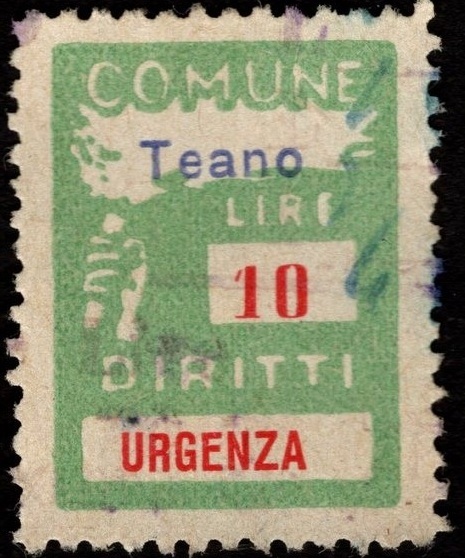 Marca da Bollo del Comune di TEANO su Carta Bianca di dimensioni 16 x 18 mm