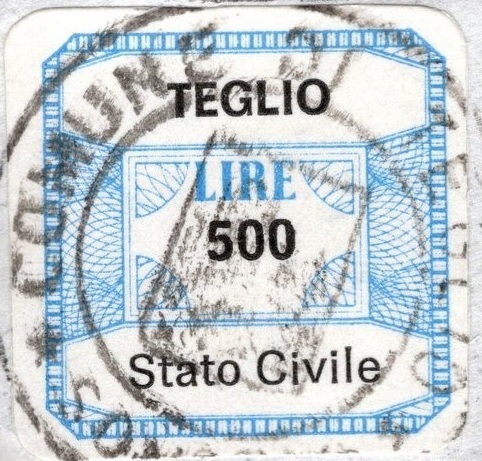 Marca da Bollo del Comune di TEGLIO su Carta Bianca di dimensioni 20 x 20 mm