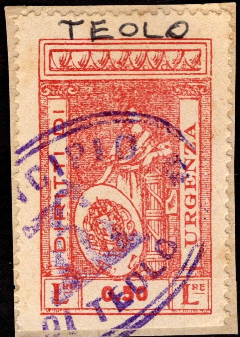 Marca da Bollo del Comune di TEOLO su Carta Bianca Sottile di dimensioni 23,5 X 30,5 mm