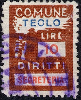 Marca da Bollo del Comune di TEOLO su Carta Bianca Sottile di dimensioni 22,5 x 29 mm