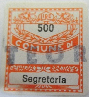 Marca da Bollo del Comune di TEOR su Carta Bianca di dimensioni 20 x 20 mm