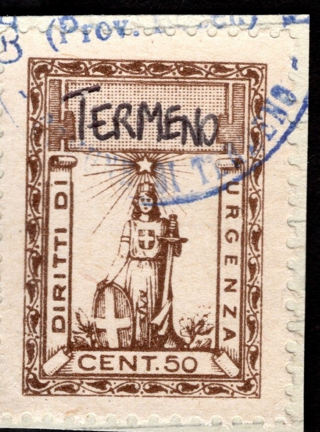 Marca da Bollo del Comune di TERMENO su Carta Bianca di dimensioni 22,5 X 33 mm