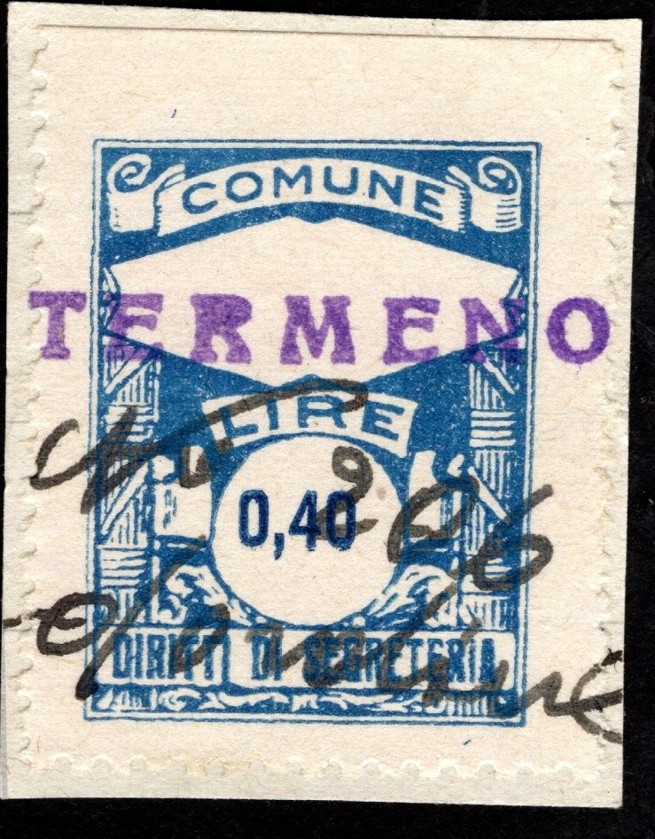 Marca da Bollo del Comune di TERMENO su Carta Bianca di dimensioni 22,5 X 30 mm