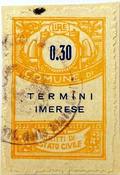 Marca da Bollo del Comune di TERMINI IMERESE su Carta Bianca Sottile di dimensioni 21,5 x 38 mm