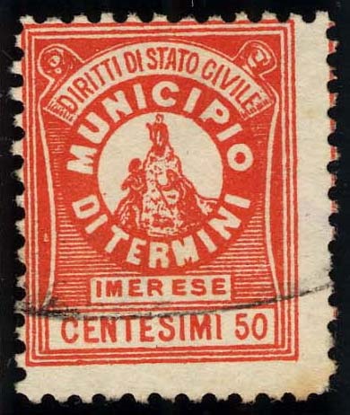 Marca da Bollo del Comune di TERMINI IMERESE su Carta Bianca di dimensioni mm