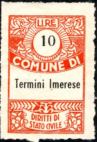 Marca da Bollo del Comune di TERMINI IMERESE su Carta Bianca di dimensioni 22,5 x 31 mm