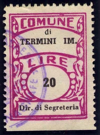 Marca da Bollo del Comune di TERMINI IMERESE su Carta Bianca di dimensioni 21,5 x 30 mm