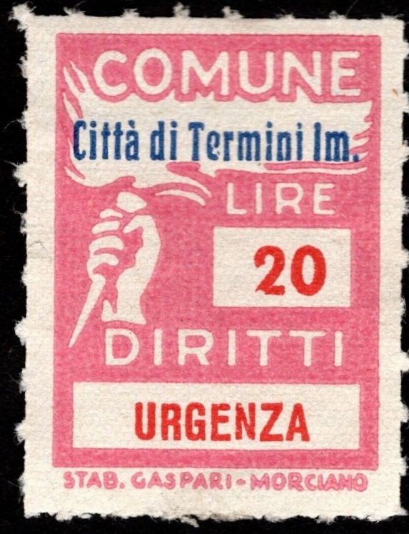 Marca da Bollo del Comune di TERMINI IMERESE su Carta Bianca Sottile di dimensioni 18 x 26 mm