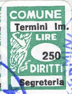 Marca da Bollo del Comune di TERMINI IMERESE su Carta Bianca di dimensioni 15 x 20 mm