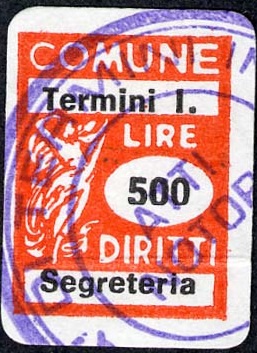 Marca da Bollo del Comune di TERMINI IMERESE su Carta Bianca di dimensioni 15 x 20 mm