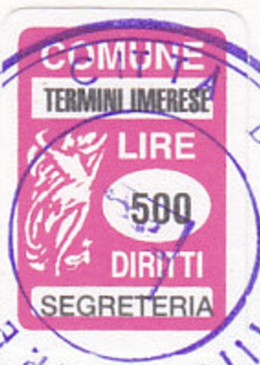 Marca da Bollo del Comune di TERMINI IMERESE su Carta Bianca di dimensioni 17 x 23 mm