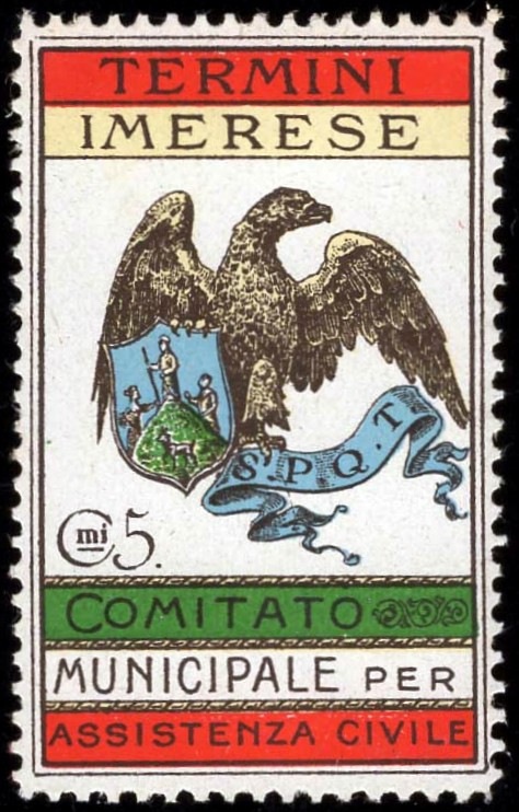 Marca da Bollo del Comune di TERMINI IMERESE su Carta Bianca di dimensioni 22 x 44 mm
