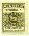 Marca da Bollo del Comune di TERRUGGIA su Carta Bianca Sottile di dimensioni 22,5 x 29 mm