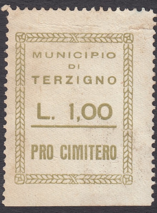 Marca da Bollo del Comune di TERZIGNO su Carta Bianca di dimensioni 24,5 x 31,5 mm