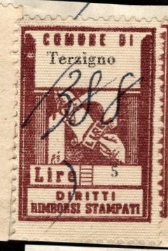 Marca da Bollo del Comune di TERZIGNO su Carta Bianca di dimensioni 21 X 32 mm