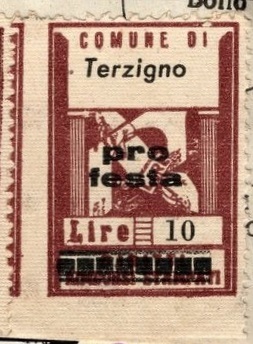 Marca da Bollo del Comune di TERZIGNO su Carta Bianca di dimensioni 21 X 32 mm