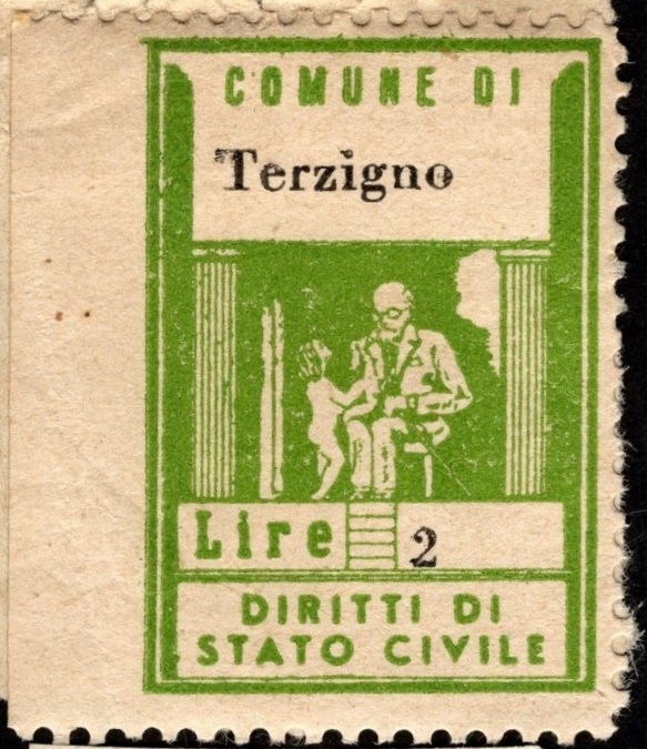Marca da Bollo del Comune di TERZIGNO su Carta Bianca di dimensioni 21 X 32 mm