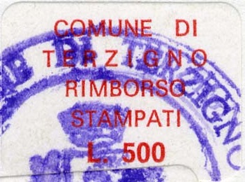 Marca da Bollo del Comune di TERZIGNO su Carta Bianca di dimensioni 20 x 14 mm