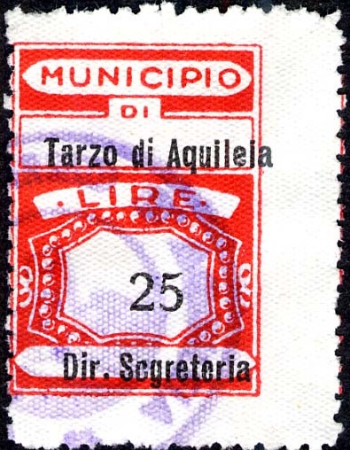 Marca da Bollo del Comune di TERZO DI AQUILEIA su Carta Bianca di dimensioni 16 x 23,5 mm