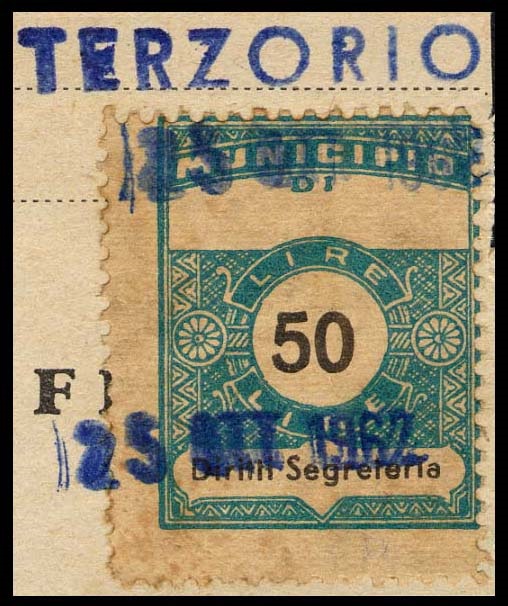 Marca da Bollo del Comune di TERZORIO su Carta Bianca Sottile di dimensioni 22,5 x 29 mm