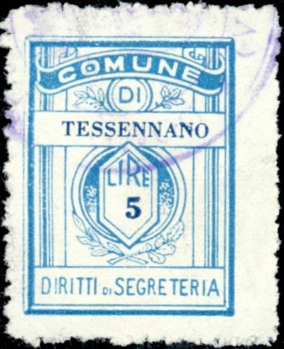 Marca da Bollo del Comune di TESSENNANO su Carta Bianca di dimensioni 21,5 x 28,5 mm