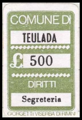 Marca da Bollo del Comune di TEULADA su Carta Bianca di dimensioni 16 x 25 mm