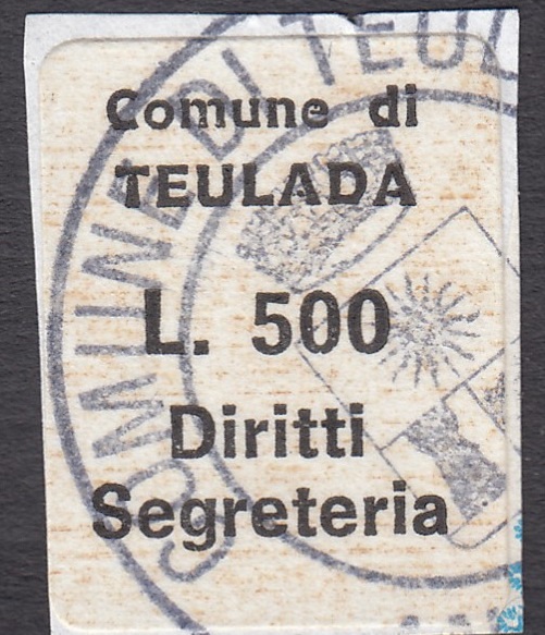 Marca da Bollo del Comune di TEULADA su Carta Bianca di dimensioni 13 x 17 mm