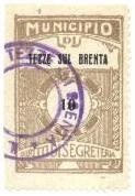 Marca da Bollo del Comune di TEZZE SUL BRENTA su Carta Bianca Sottile di dimensioni 24,5 x 35,5 mm