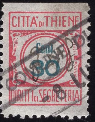 Marca da Bollo del Comune di THIENE su Carta Bianca di dimensioni 21 X 27 mm