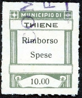 Marca da Bollo del Comune di THIENE su Carta Bianca di dimensioni mm