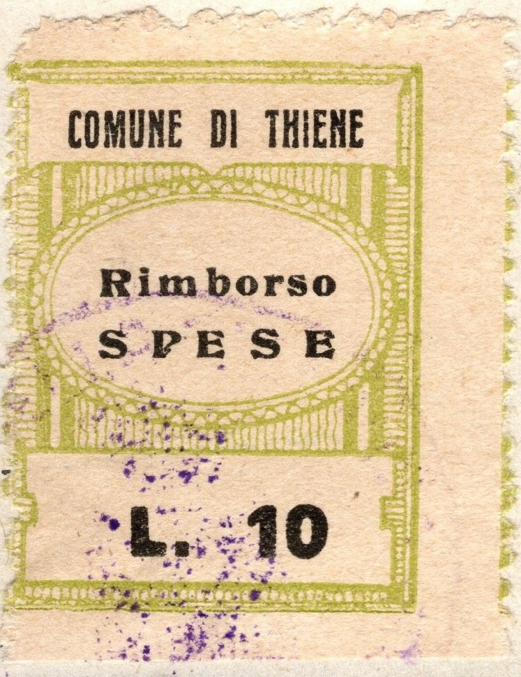 Marca da Bollo del Comune di THIENE su Carta Bianca di dimensioni 17 X 24 5 mm