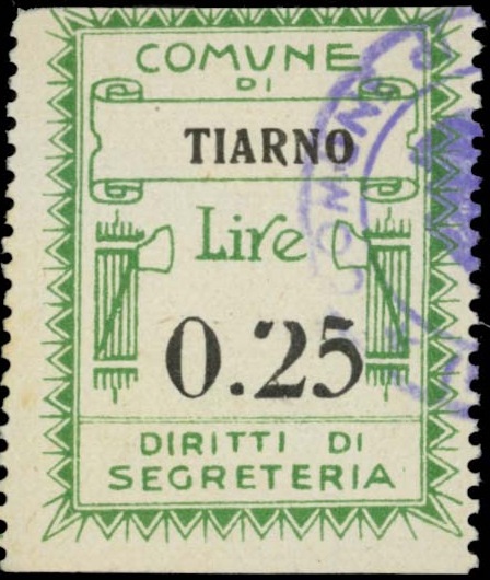 Marca da Bollo del Comune di TIARNO DI SOTTO su Carta Bianca di dimensioni mm