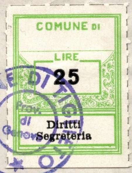Marca da Bollo del Comune di TIGLIETO su Carta Bianca di dimensioni 22 x 28 mm