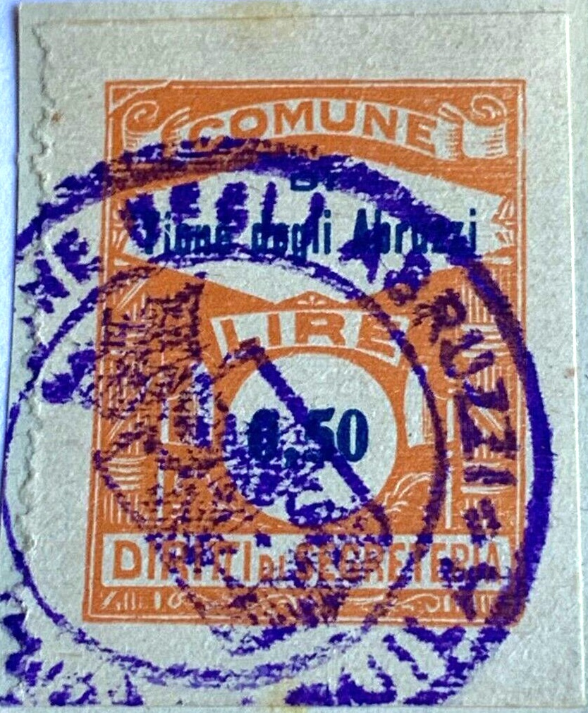 Marca da Bollo del Comune di TIONE DEGLI ABRUZZI su Carta Bianca di dimensioni 22 x 28 mm