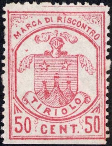 Marca da Bollo del Comune di TIRIOLO su Carta Bianca Sottile di dimensioni 22 x 29 mm