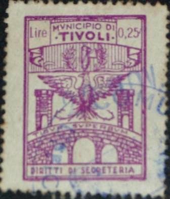 Marca da Bollo del Comune di TIVOLI su Carta Bianca di dimensioni 289 x 40,5 mm