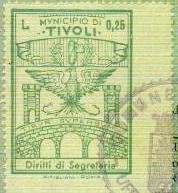 Marca da Bollo del Comune di TIVOLI su Carta Bianca Sottile di dimensioni 22 x 31 mm