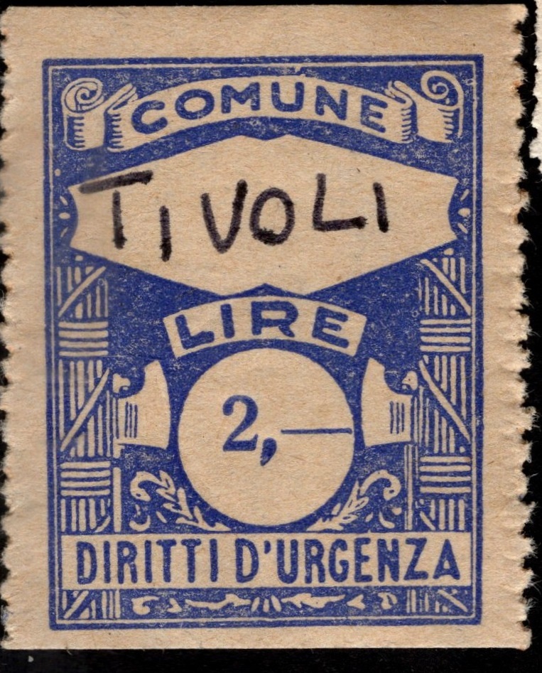 Marca da Bollo del Comune di TIVOLI su Carta Bianca Sottile di dimensioni 23 x 29 mm