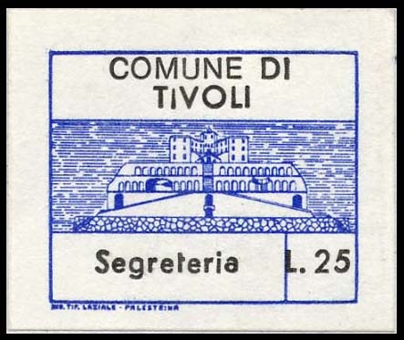 Marca da Bollo del Comune di TIVOLI su Carta Bianca di dimensioni 24 x 20 mm