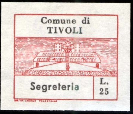Marca da Bollo del Comune di TIVOLI su Carta Bianca di dimensioni 24 x 20 mm