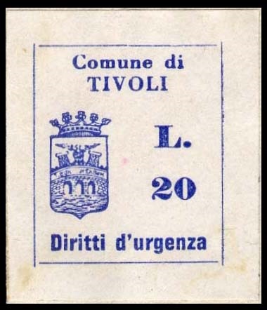 Marca da Bollo del Comune di TIVOLI su Carta Bianca di dimensioni 19 x 22 mm