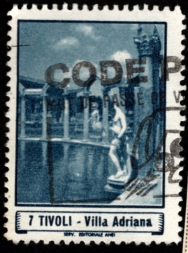 Marca da Bollo del Comune di TIVOLI su Carta Bianca di dimensioni 21 X 32 mm