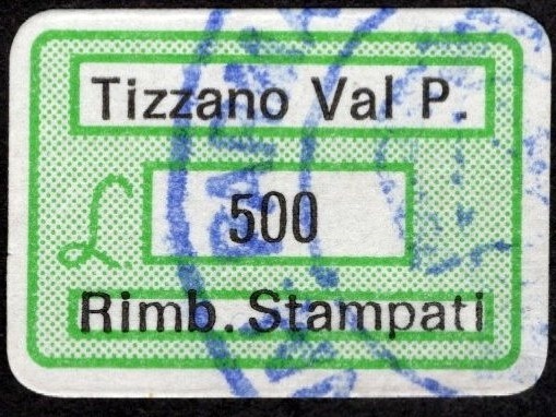 Marca da Bollo del Comune di TIZZANO VAL PARMA su Carta Bianca di dimensioni 20 x 14 mm