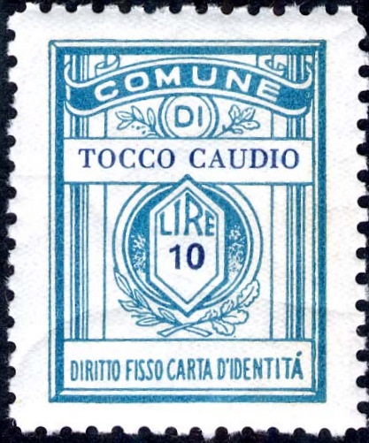 Marca da Bollo del Comune di TOCCO DA CASAURIA su Carta Bianca di dimensioni 21,5 x 28,5 mm