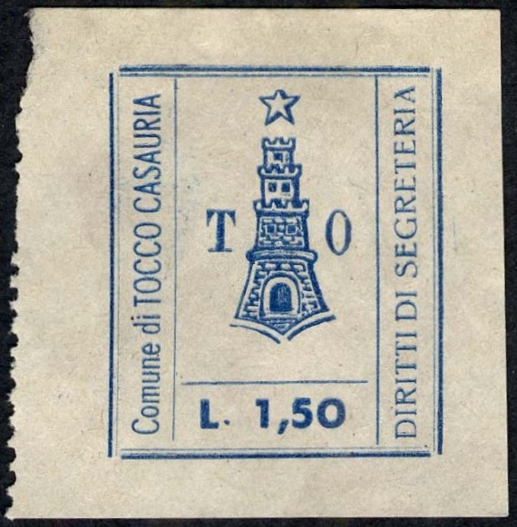 Marca da Bollo del Comune di TOCCO DA CASAURIA su Carta Paglierina di dimensioni 18 x 23,5 mm